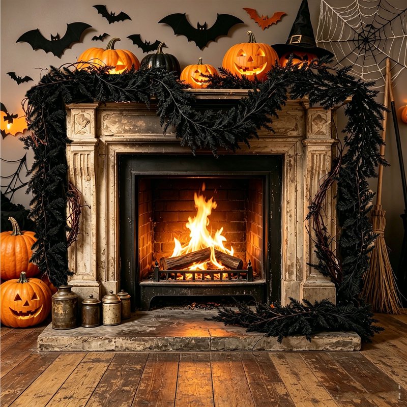 Rattan Garland Vines - 70.87in Black Cedar Halloween Decor with Dark Rose Leaves