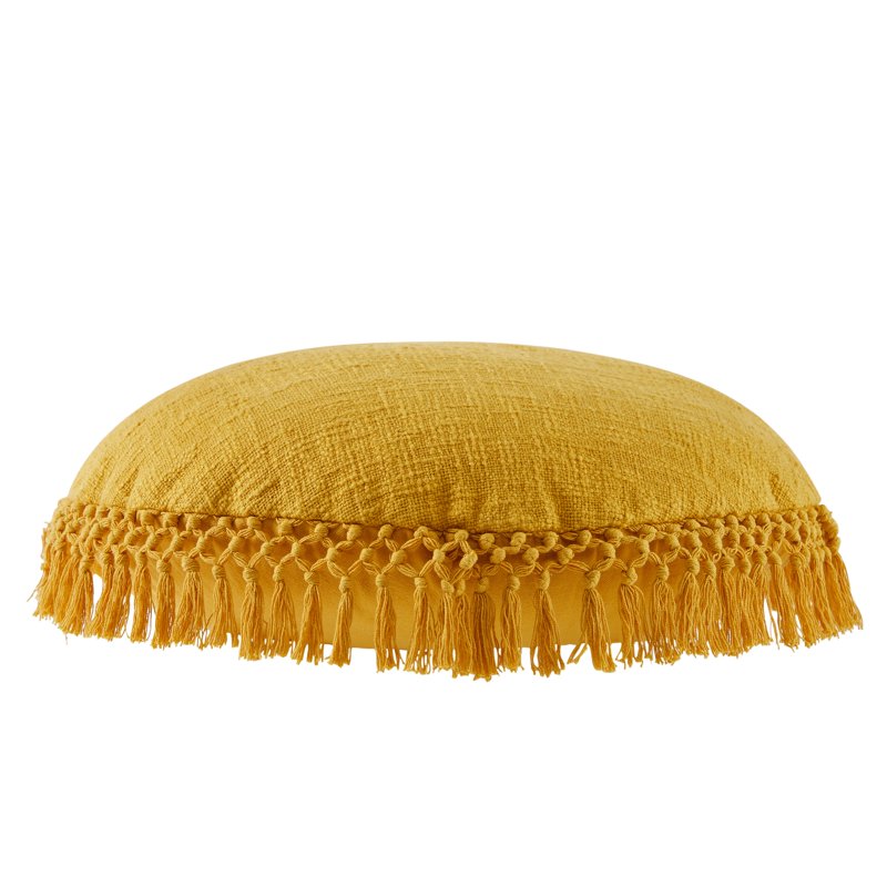Boho Round Cotton Decorative Pillow with Tassels - Solid Print, 20 Inch
