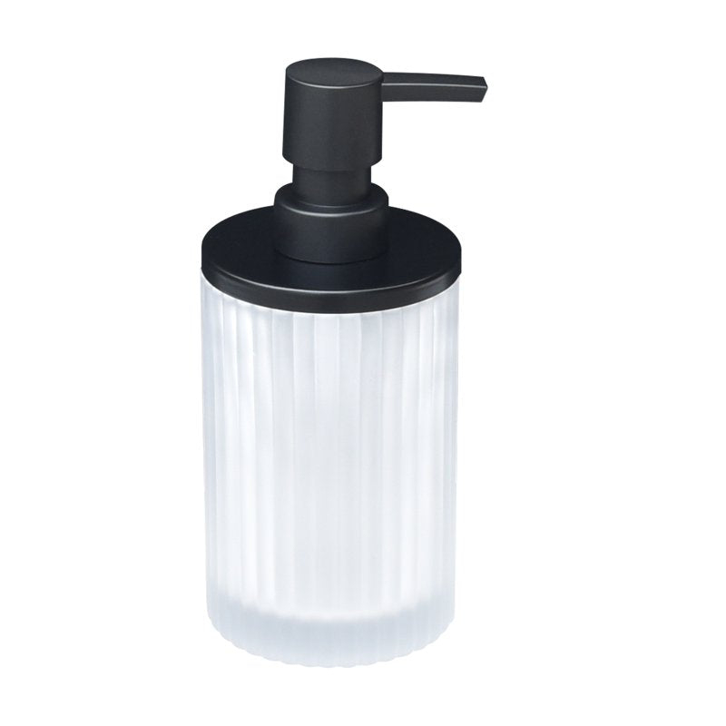 Ribbed Glass and Metal Soap Pump - White with Black Accents