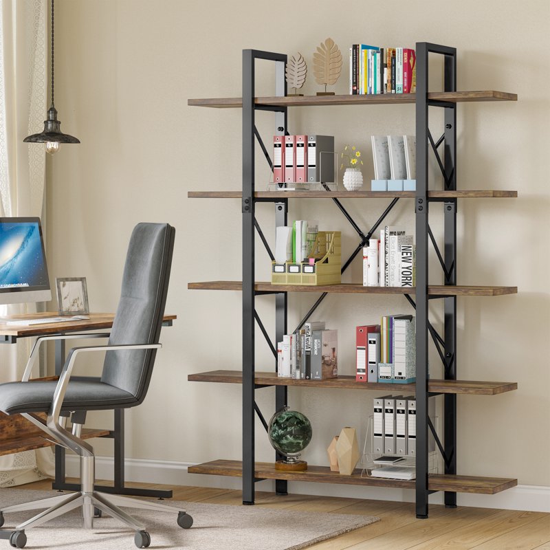 5-Tier Modern Bookcase - Sturdy Bookshelf Storage Organizer