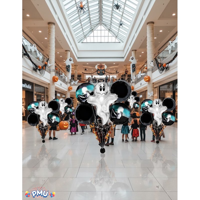 Flying Ghost Balloon Bouquet - Halloween Mylar Balloon Set 5 Pack - Ghost Party Decorations