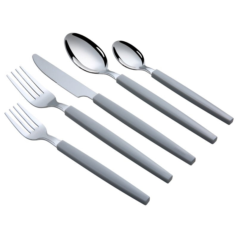 49-Piece Stainless Steel Flatware Set with Tray - Gray Plastic Handles