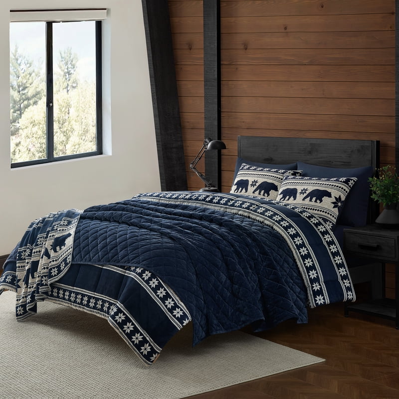King Navy Blue Velvet Corduroy Quilt 104x94 Inches - Cozy Microfiber Bedding