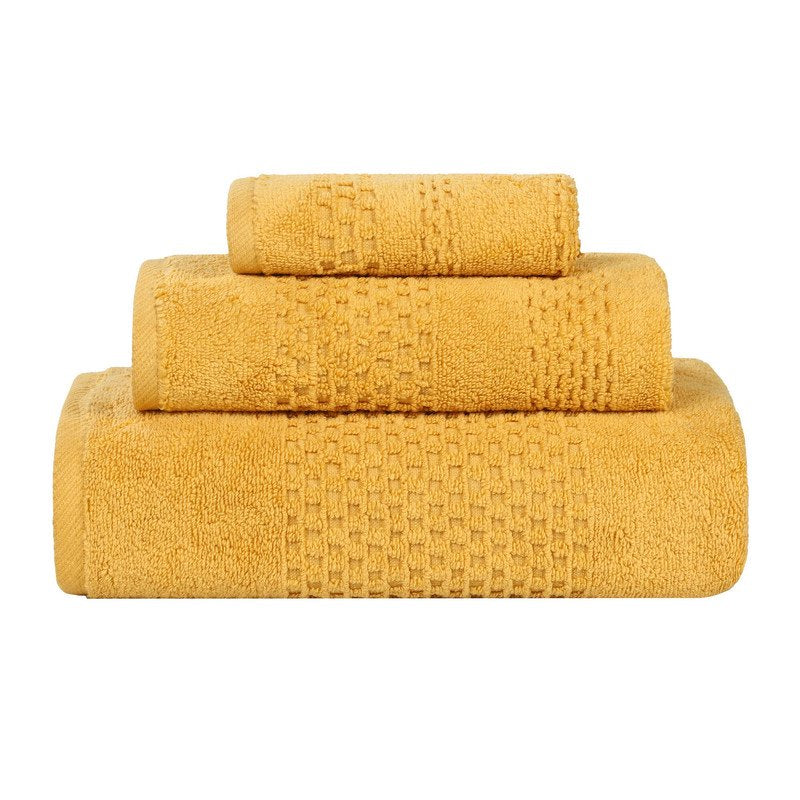 Gold Cotton Waffle Textured 3-Piece Towel Set - Superior Playa Zero Twist