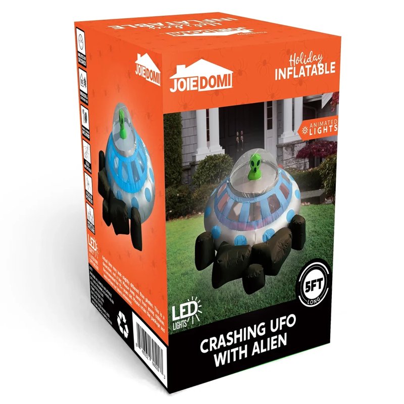 Crashing UFO Alien Inflatable Decoration - 5ft Halloween Yard Blow Up with Color Changing Lights