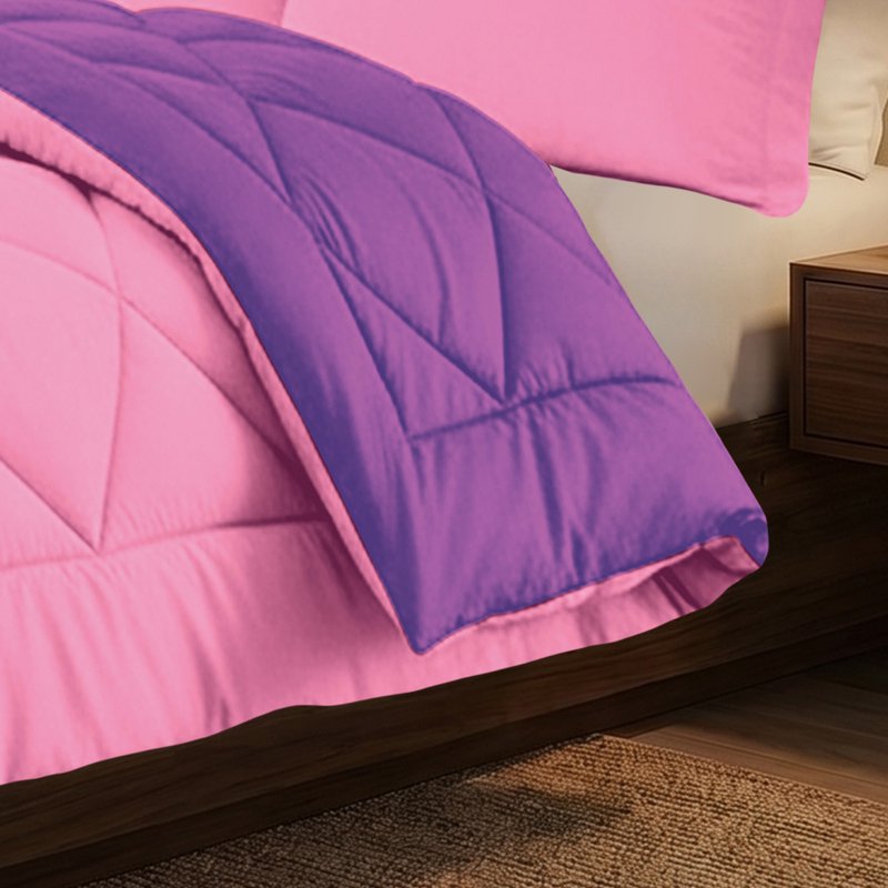 King Reversible Down Alternative Comforter Set - Pink & Purple Microfiber Bedding
