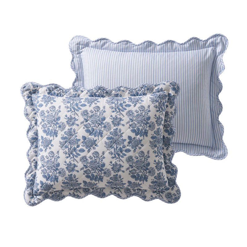 Blue Toile Adult Quilt Set with Shams - Twin/Twin XL, Cotton & Microfiber