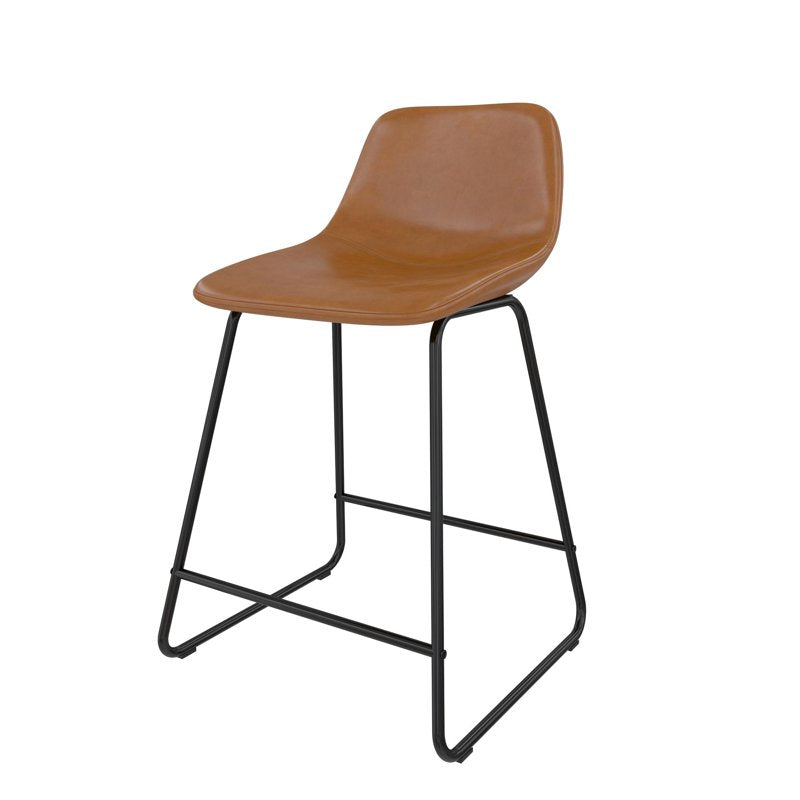 Counter Height Stool - 2 Pack Camel Faux Leather Scoop Seat