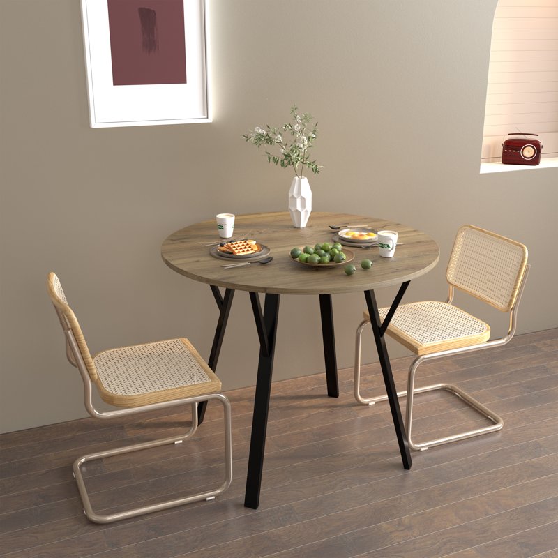 Round Dining Table for 4 - 35.4" Small Kitchen Table with Wood Top and Metal Legs