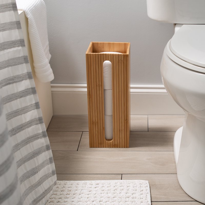 Bath Bliss Square Bamboo Toilet Paper Reserve - Off-White, Holds 3 Rolls