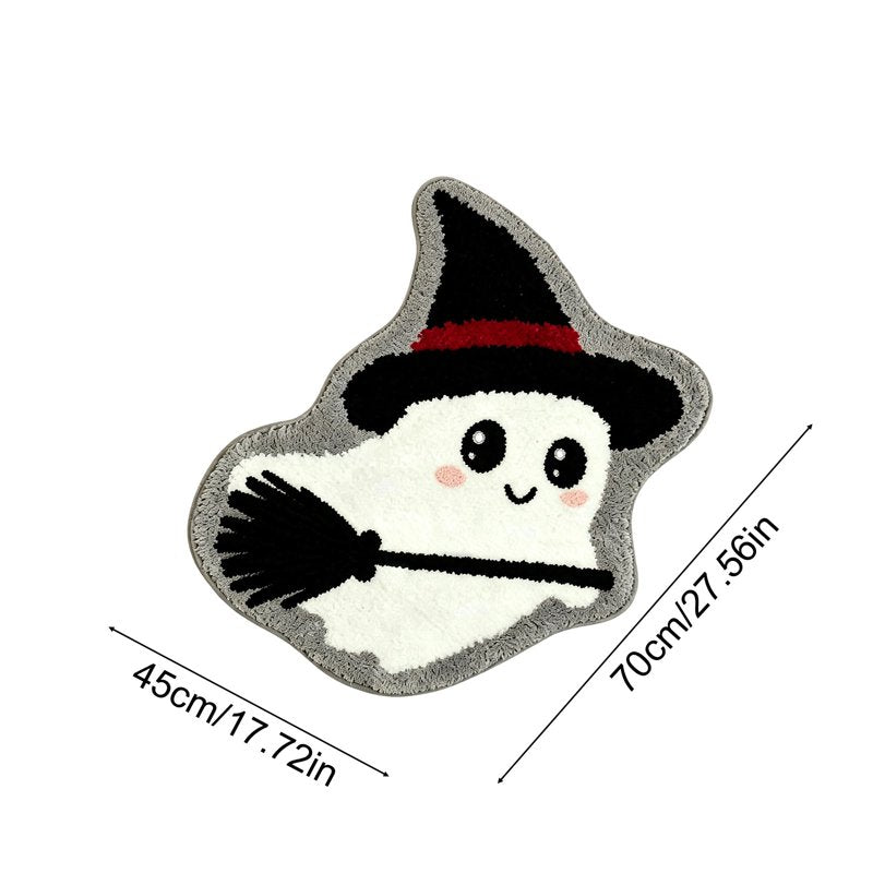 Halloween Ghost Doormat Broom B Style - Washable, Grip-Enhanced Floor Rug
