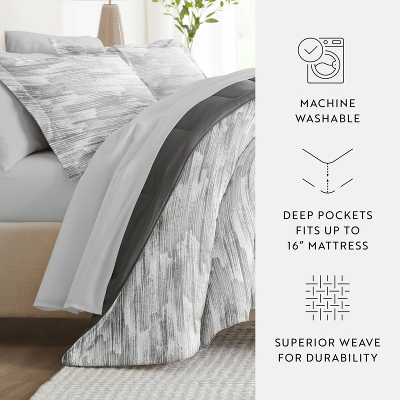 Twin Microfiber Bedding Set with Patterned Comforter & Solid Sheets - Gray Textured Stripe