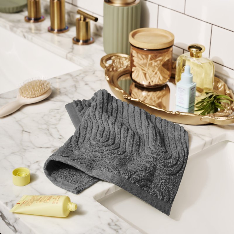 Charcoal Gray Textured Cotton Washcloth - 100% Cotton Bathroom Towel