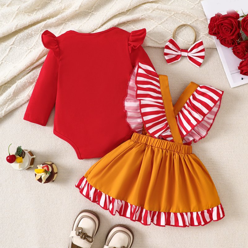 Baby Girl 1st Christmas Outfit Set Red 6-12 Months - Romper & Suspender Dress