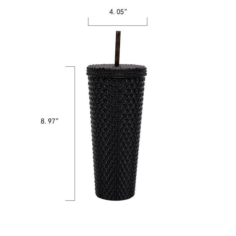 Double Wall Insulated Textured Tumbler with Straw - Black, 26 Oz