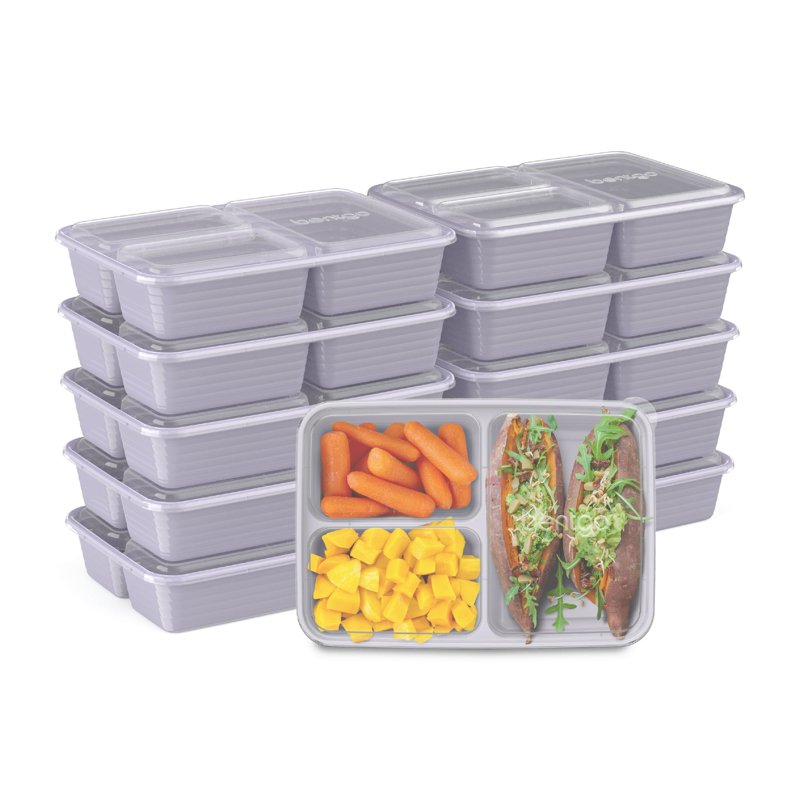 3-Compartment Meal Prep Containers - Lilac, BPA Free & Microwave Safe