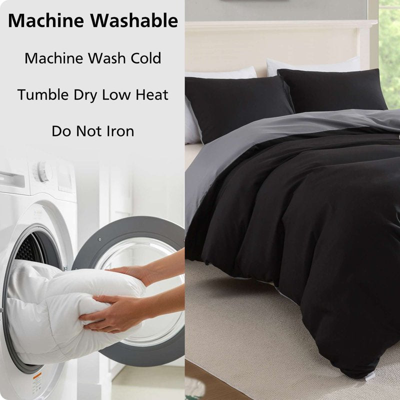 Mainstays King Duvet Cover Set All-Season Black - 3-Piece