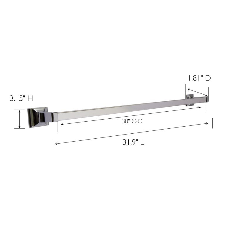 Chrome 30-Inch Wall Mount Bathroom Towel Bar - Satin Nickel Finish