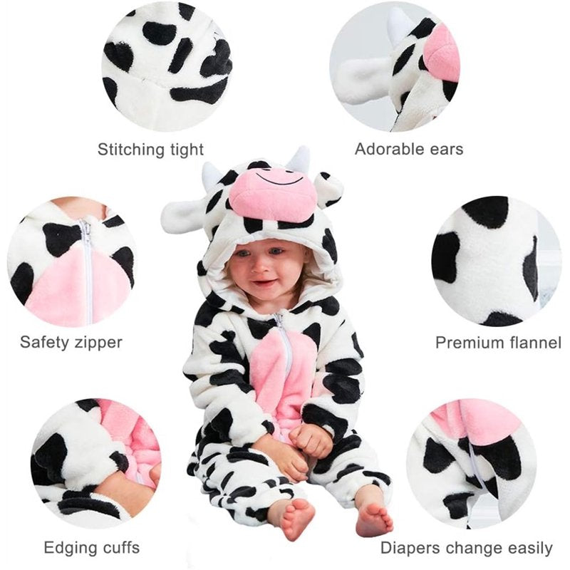 Unisex Baby Animal Costume Romper - White Cow 12-18 Months Winter Autumn Flannel