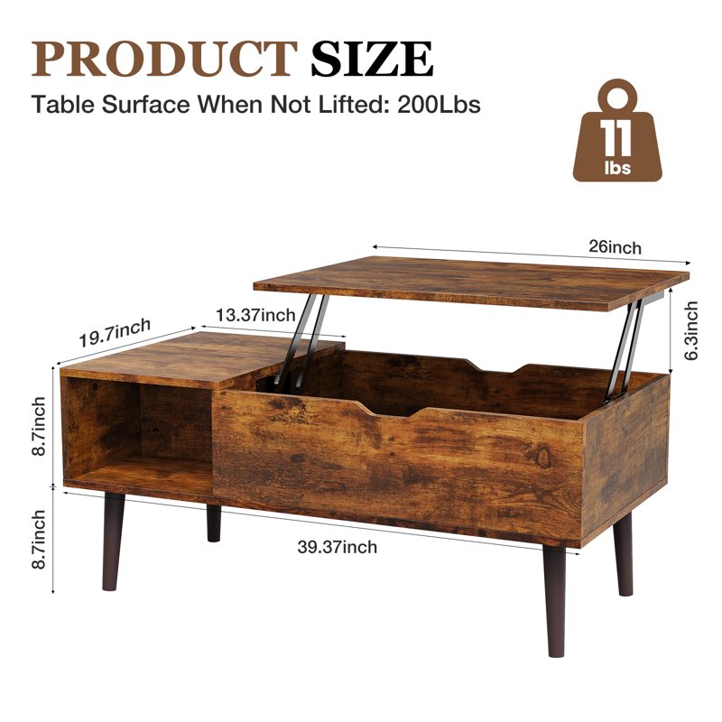 Modern Lift-Top Coffee Table with Storage - Adjustable Height
