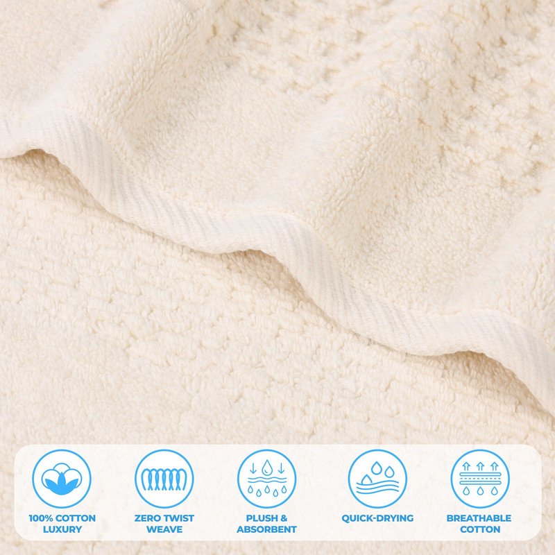 Ivory Cotton Waffle Textured Towel Set - 3 Piece Bathroom Decor - Superior