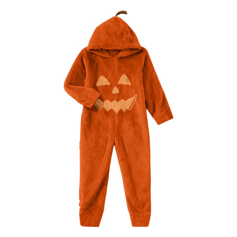 F Pumpkin Cosplay Pajama Set - Warm Fleece Hooded Halloween Sleepwear for Couples 2XL
