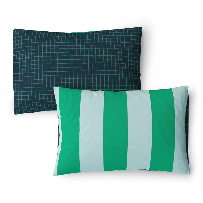 Kids Reversible Comforter Set with Sheets - Green & Blue Stripe, Full