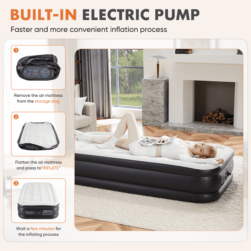 Twin Air Mattress with Built-In Pump - 18-Inch Double Height Inflatable Bed