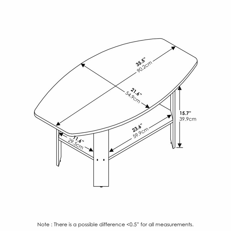 Simple Design Coffee Table with Lower Shelf - 35.5" Oblong