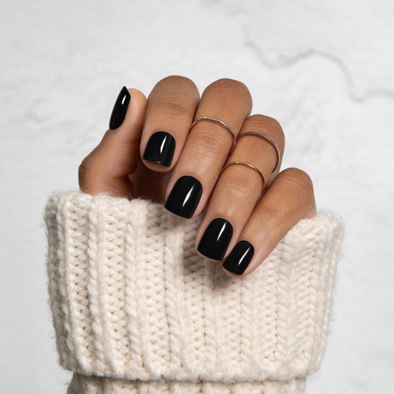 Black Short Squoval Press-On Nails - 30 Pieces