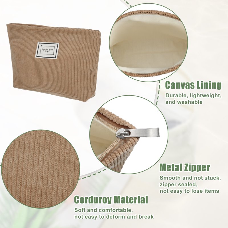 Corduroy Makeup Bag - Mini Zipper Cosmetic Pouch