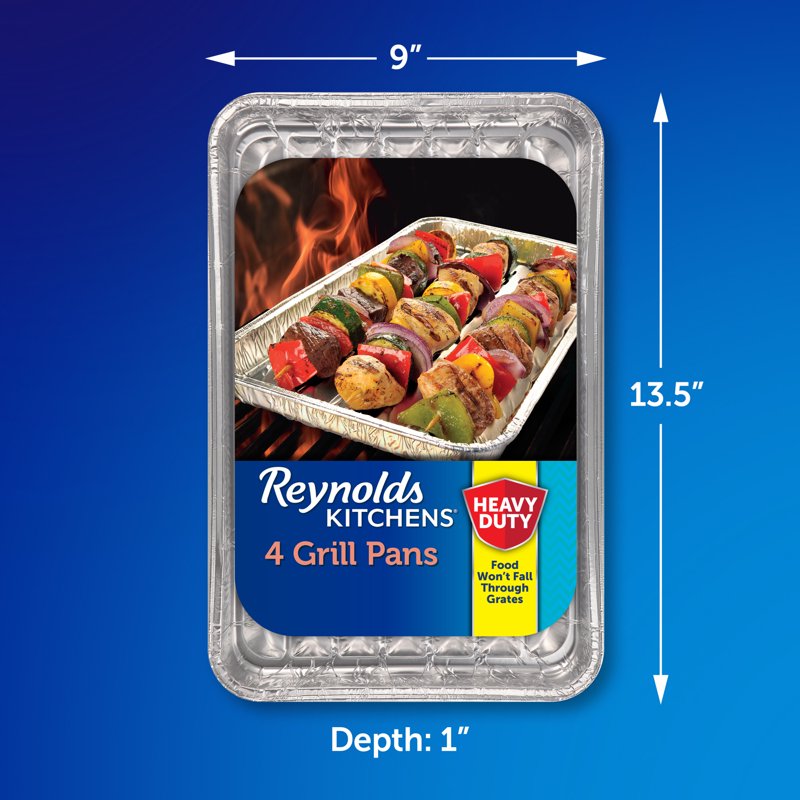 Disposable Grilling Pan 4 Pack - Slotted Aluminum Foil, 13.5 x 9.6 in.
