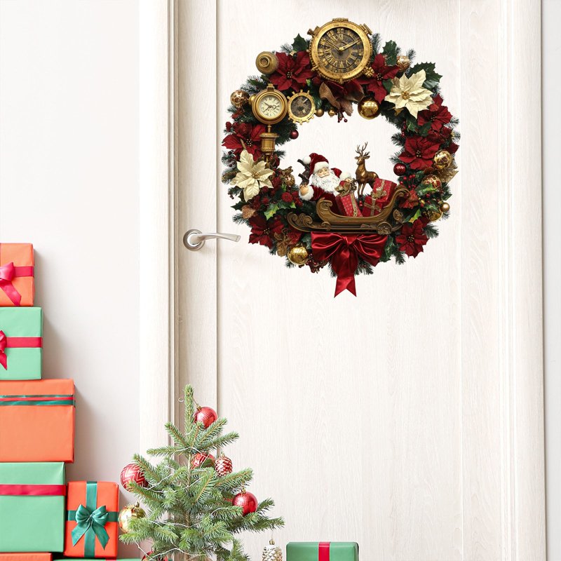 Christmas Stickers Set - Festive Wreath, Tree, Santa, Snowman - Red 5-D