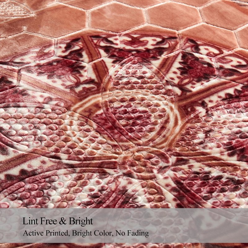 Beige Floral King Size Fleece Blanket 10Lbs Heavyweight Bed Throw