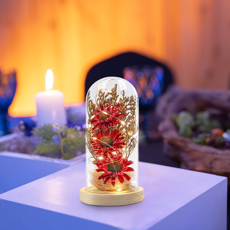 Sunflower LED Eternal Flower Lamp with Glass Dome - Romantic Home Decor Light