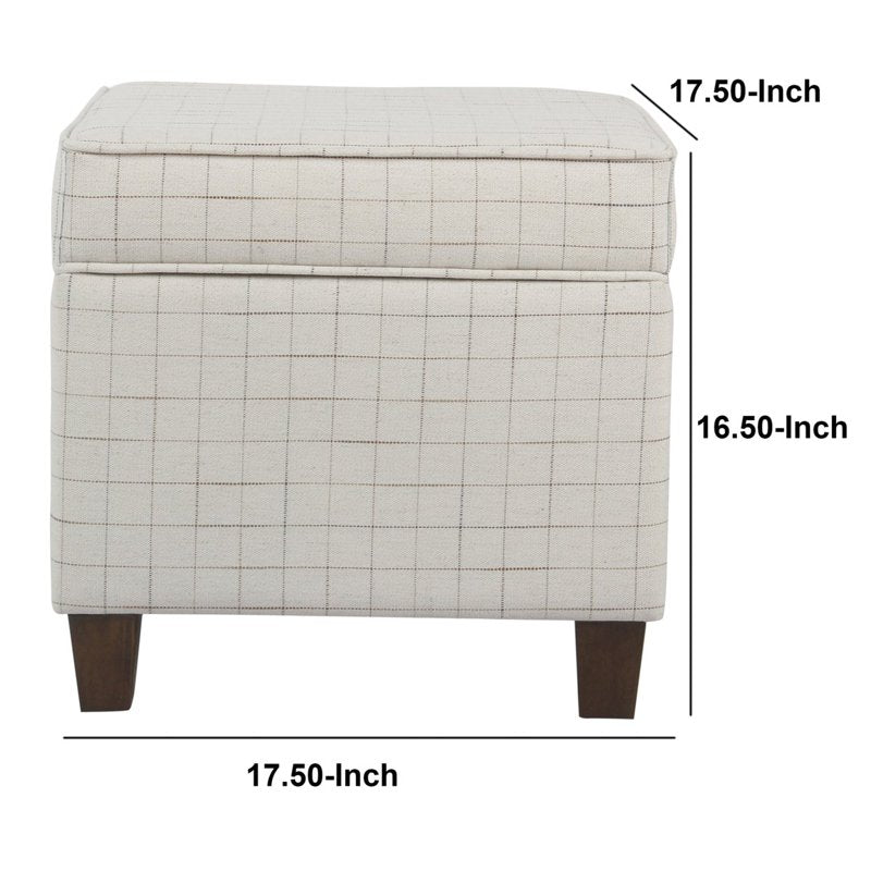 Square Ottoman with Grid Pattern Fabric Upholstery and Hidden Storage