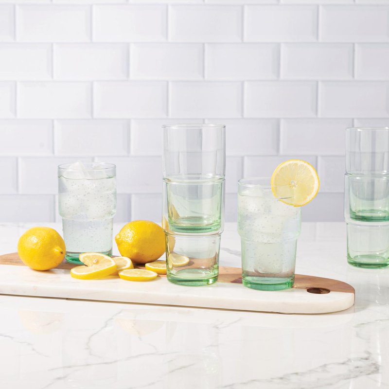 Clear Green Glassware Set - 4 Pack, 15 oz Stackable Glasses