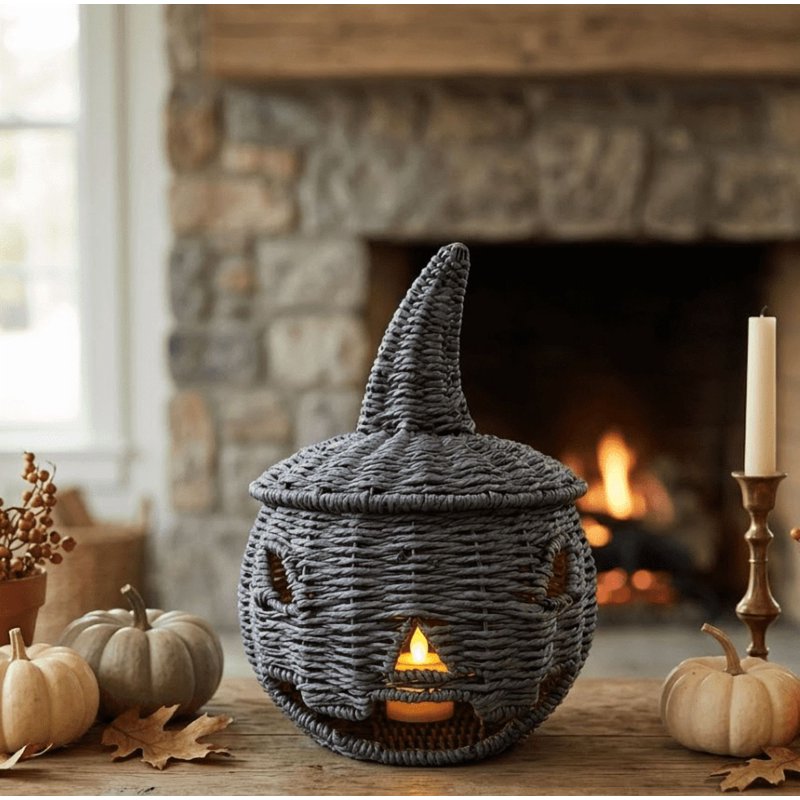 Halloween Witch Hat Pumpkin Tabletop Decor - 11.4 Inch Fall Figurine