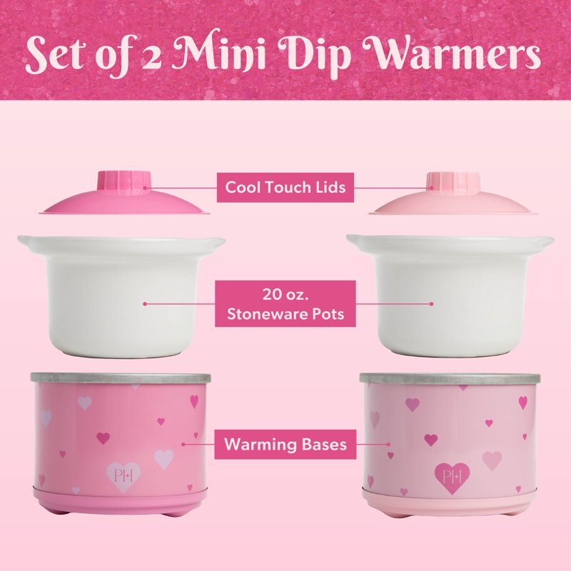 20 oz Stoneware Mini Dip Warmers - Set of 2 Pink Food Warmers