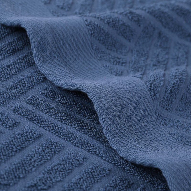 Royal Blue Bath Towel Set of 4 - Egyptian Cotton Jacquard & Solid Towels - Superior Basketweave