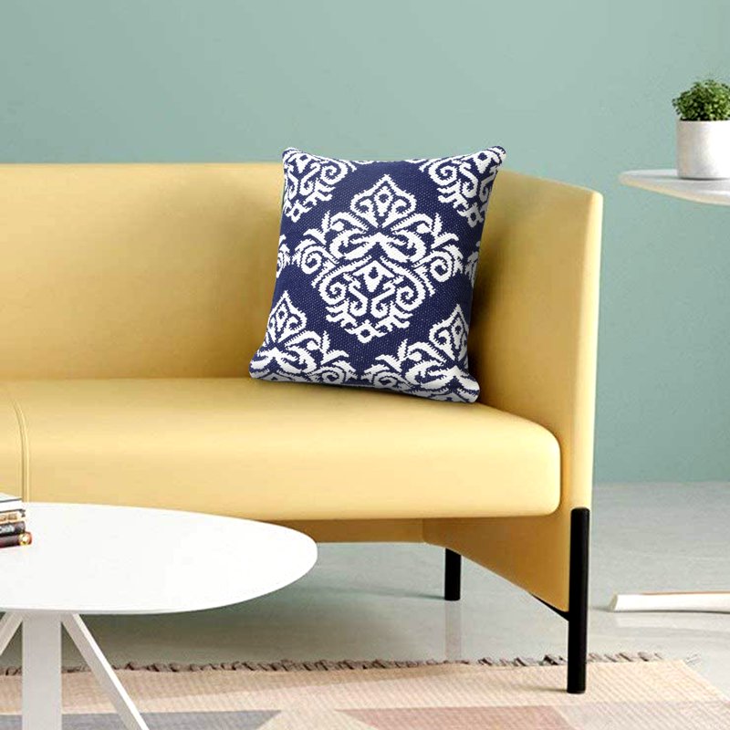 Ox Bay Damask Blue and White Throw Pillow - 20" Square, Geometric Accent Cushion - Variation of Blue