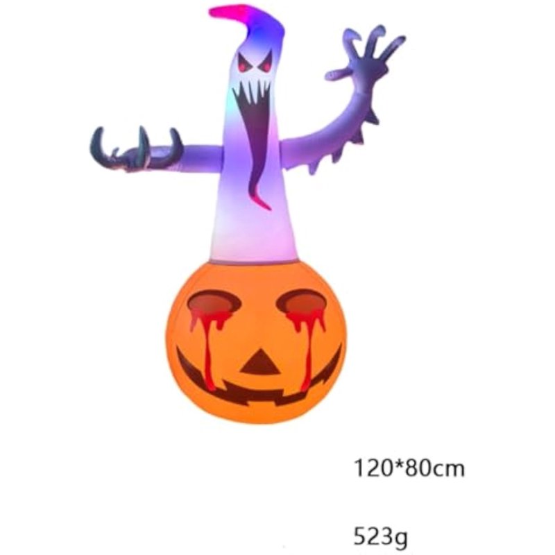 Self-Inflatable 4FT Halloween Pumpkin Ghost with LED Lights - Outdoor Decor