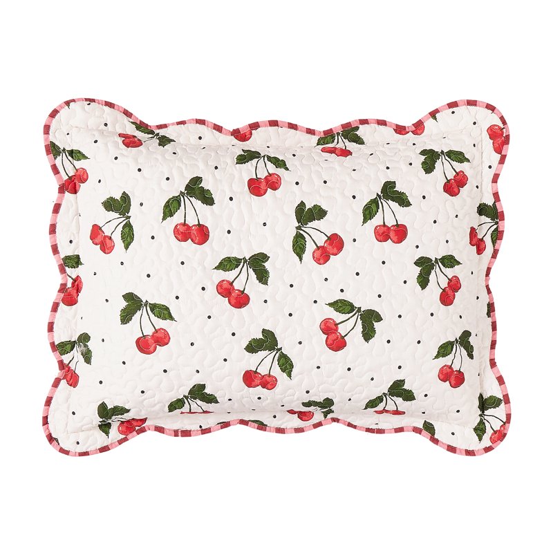Cherry Reversible Quilt Set Twin XL - All Ages, Scalloped Edges, Soft Polyester