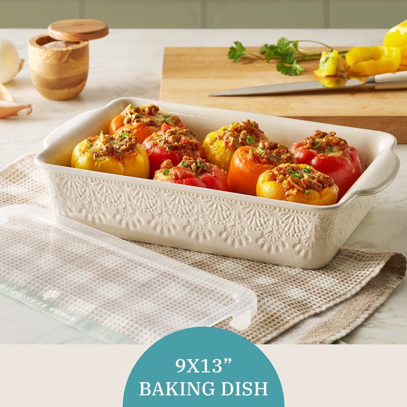 Ceramic Casserole Dish with Wood Lid - 9" x 13" Linen