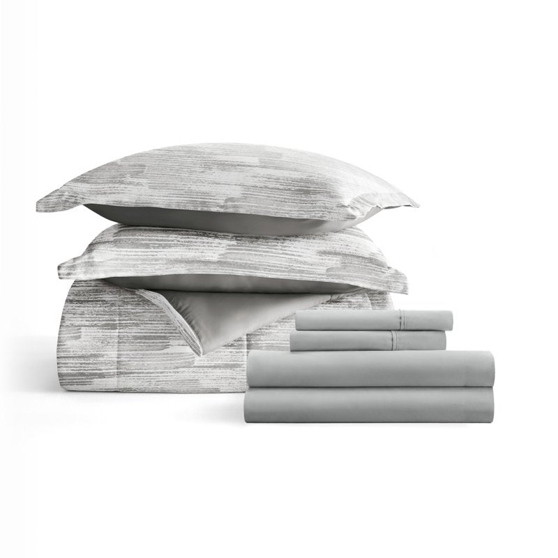 Twin Microfiber Bedding Set with Patterned Comforter & Solid Sheets - Gray Textured Stripe