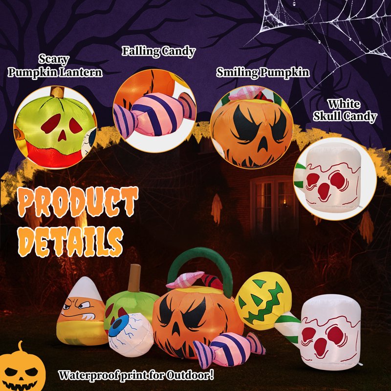Halloween Inflatable Decorations - Pumpkins & Eyeball Blow Up Yard Banner with Built-in LEDs