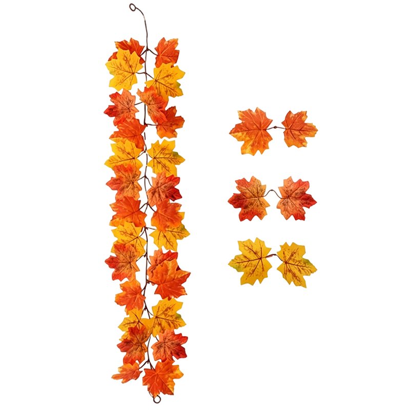 Autumn Maple Garland with Pumpkin Accents - 40in Fall Decor for Fireplace & Porch - Orange T