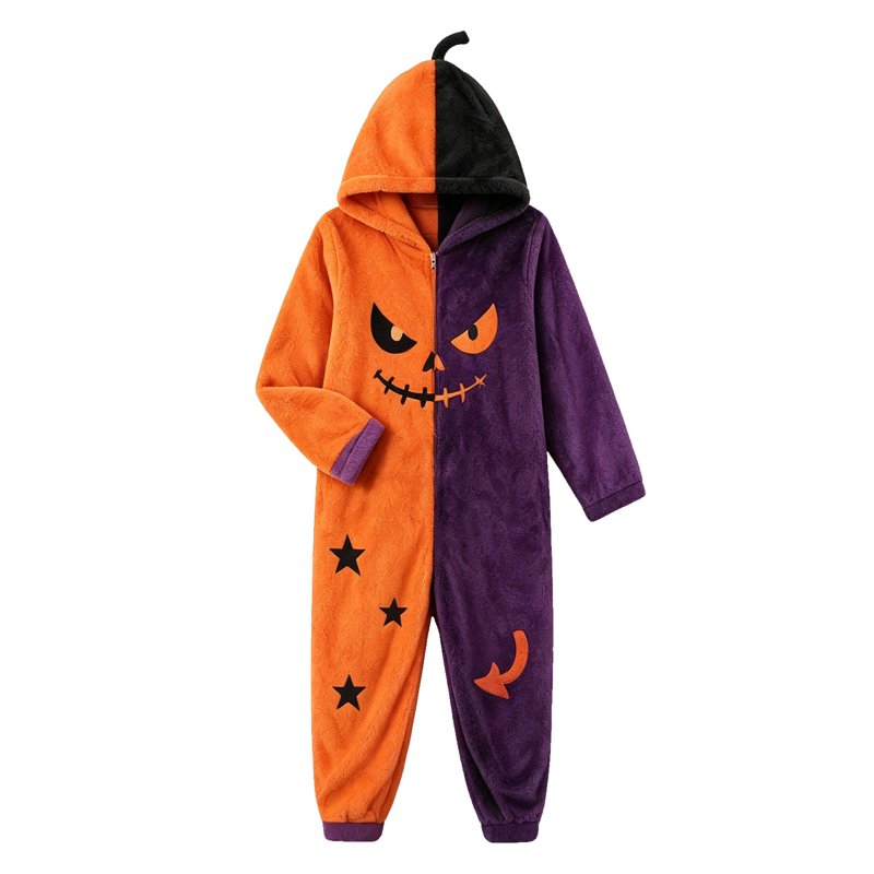 Adult Orange Hooded Onesie Jumpsuit with Pockets - Size L
