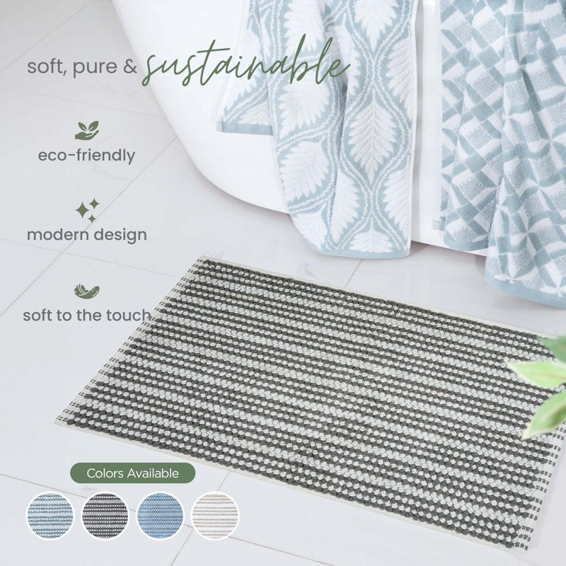 Martex Restore Stripe Cotton Bath Rug 20x32 Charcoal - Non-Slip Bathroom Mat