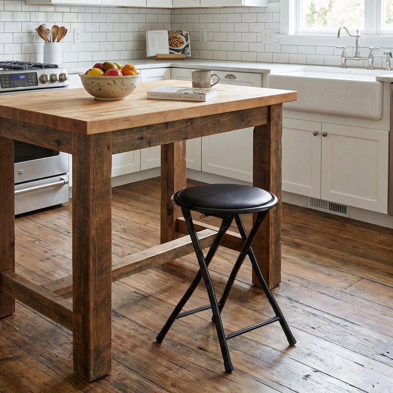 Folding Stool with Round Seat and Black Metal Frame - 1 Pack